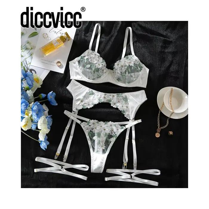 Diccvicc Lingerie Femmes Broderie Floral Sexy Dentelle Fine Jarretière Ensemble De Sous-Vêtements Ex