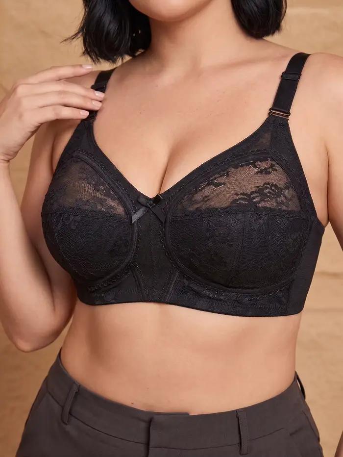 Soutien-gorge Grande Taille en Dentelle pour Femme, Sans Armature, Non Doublé, avec Soutien Latéral,