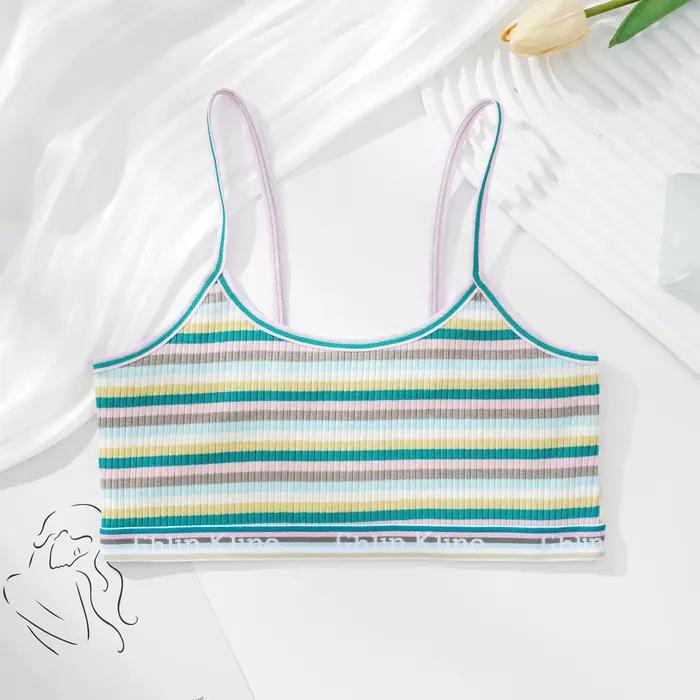 Soutien-gorge en coton respirant pour femme, bralette fine pour petite poitrine, soutien-gorge rayé 