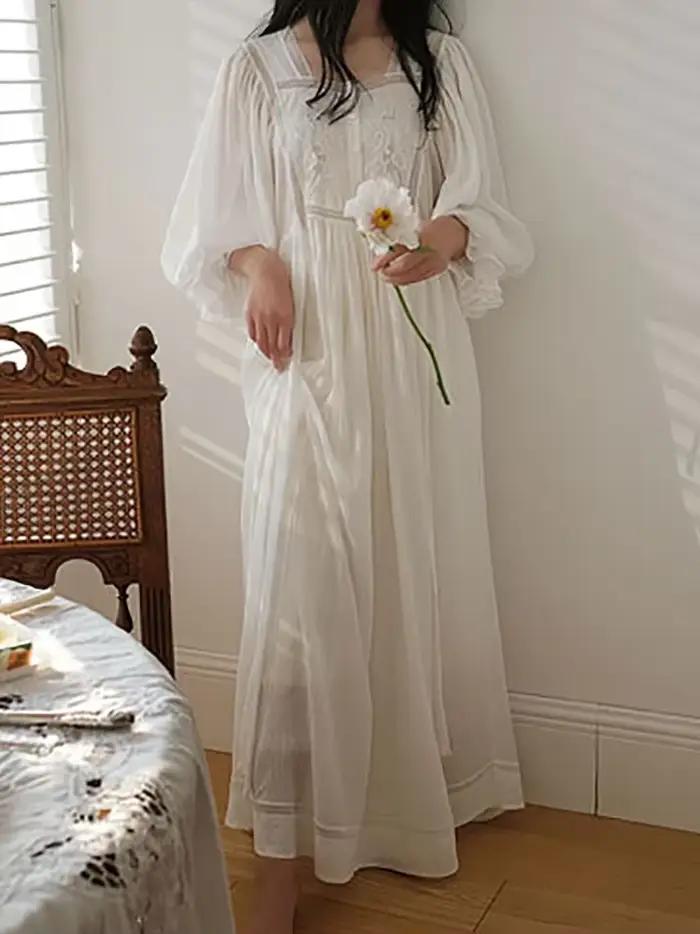Femmes pur coton volants Vintage chemises de nuit Robe nuisette longue Robe victorienne romantique p