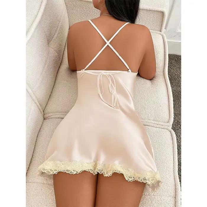 Chemise de nuit couleur Champagne robe de soirée de mariage chemise de nuit d'été à bretelles dos nu