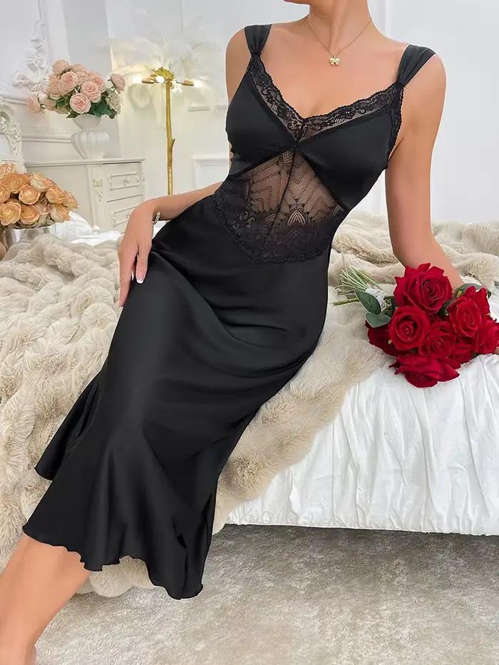Femmes pyjama Sexy col en v vêtements de nuit longue robe de nuit français élégant vêtements de mais