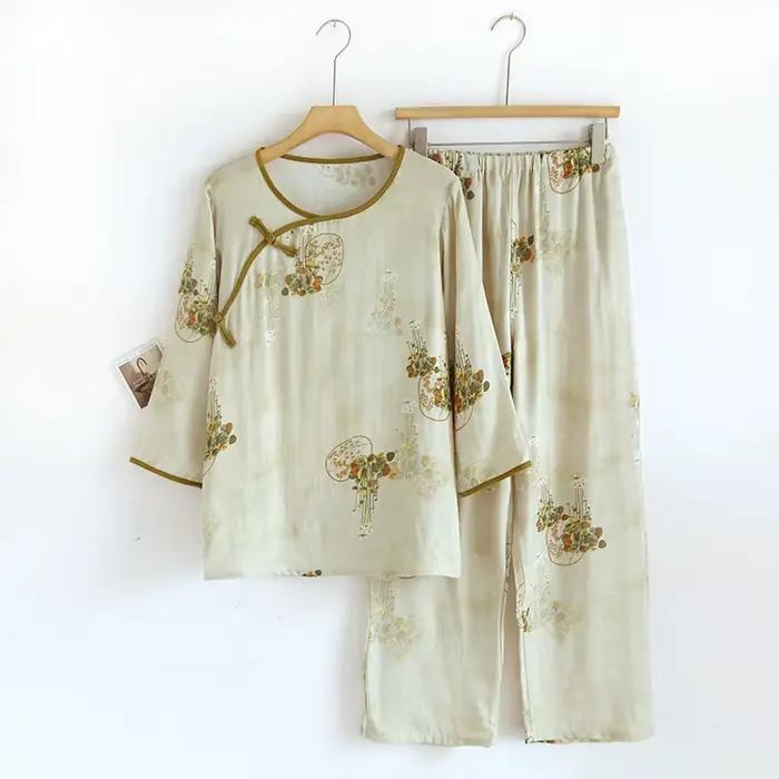 Pyjama en coton de Style chinois pour femmes, vêtements de nuit élégants et amples de Style rétro po