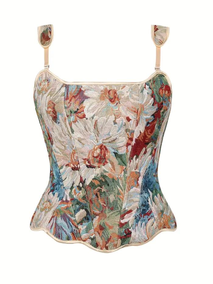 Corset floral Cottagecore pour femme, haut bustier amincissant à imprimé fleuri romantique