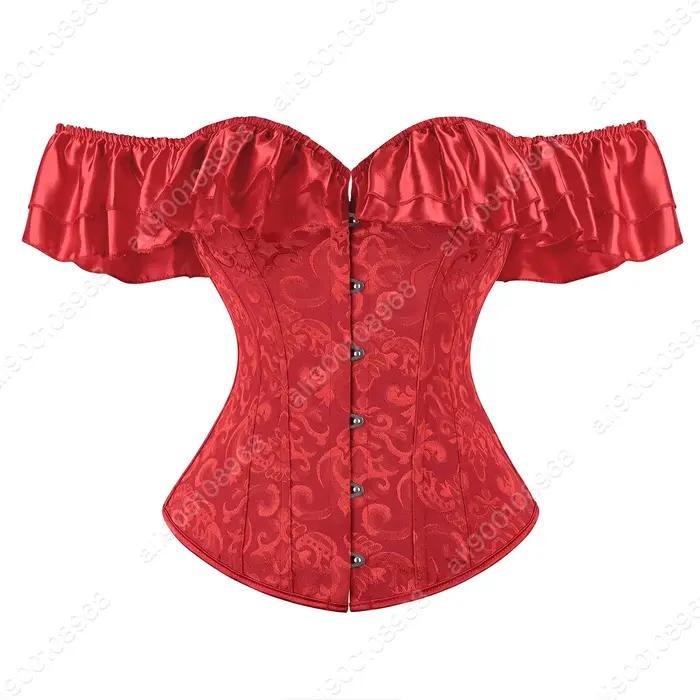Corset bustier pour femme, design épaules dénudées, corset vintage à lacets, bustiers jacquard