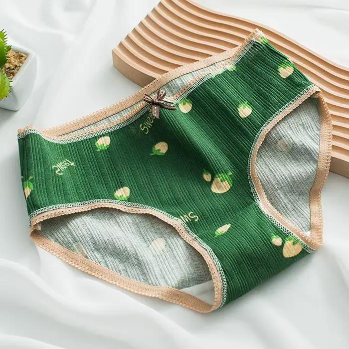 Culotte verte sous-vêtements en coton pour femmes, slip confortable avec nœud à la mode, taille moye