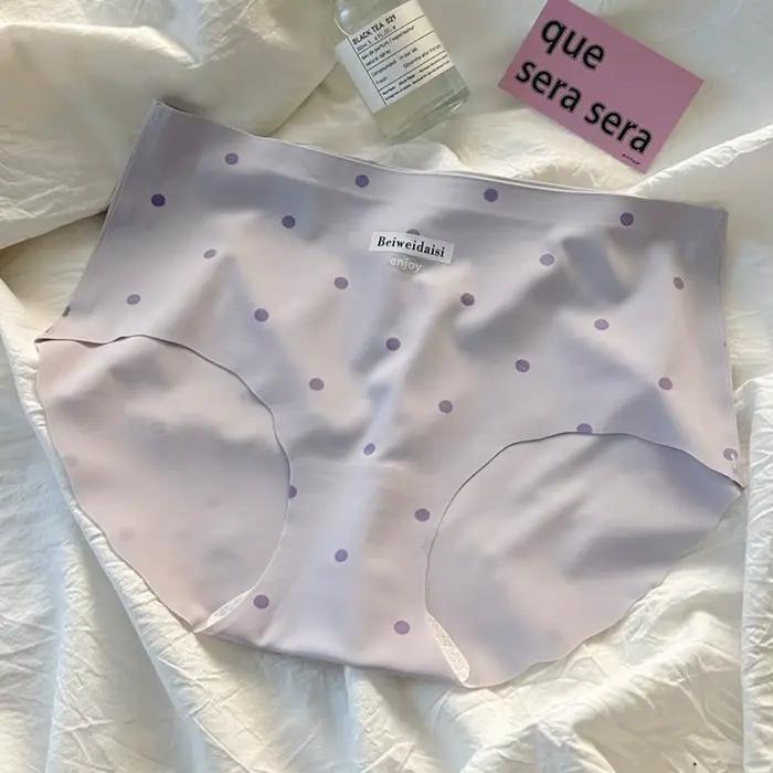 Culottes de lingerie en soie glacée, taille mi-haute, douces pour la peau, à pois, sans couture, pou