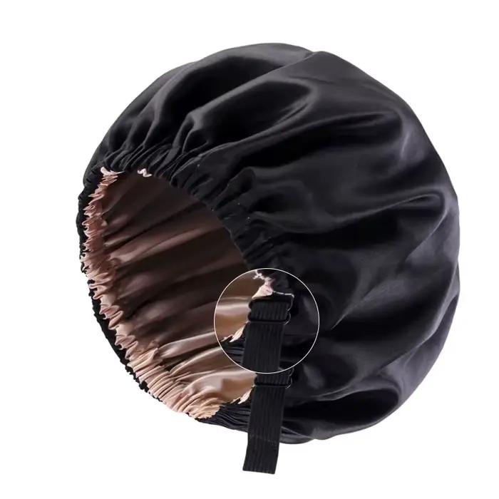 Bonnet de nuit en Satin pour femmes, Bonnet soyeux, Double couche, boucle réglable, soins capillaire
