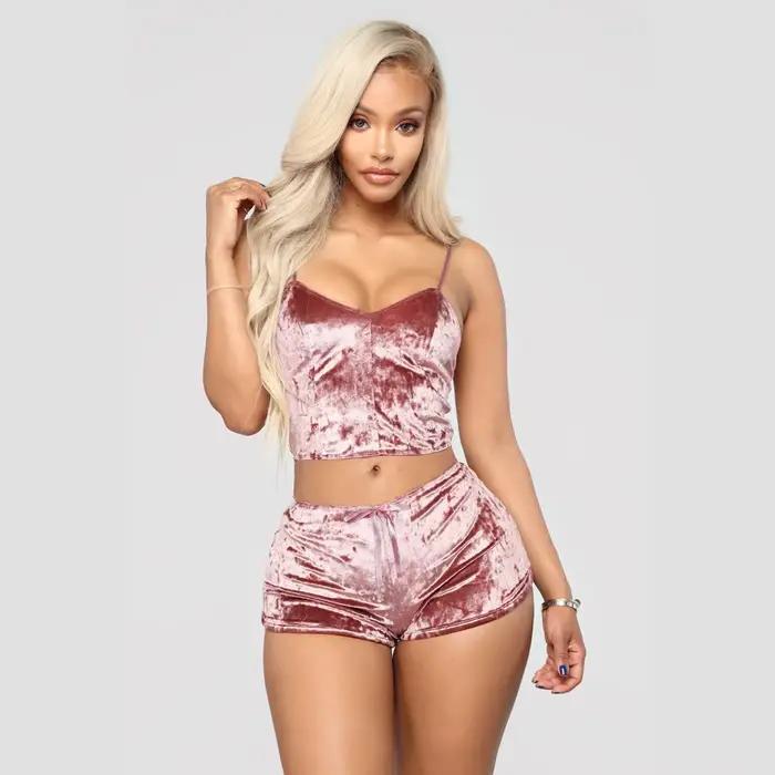 Ensemble de pyjama à bretelles sexy pour femmes, sous-vêtements confortables à col en V, vêtements p