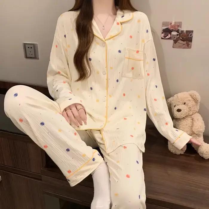 Pyjama Design Dtie avec nœud rose pour femmes, haut à manches longues et pantalon à taille élastique