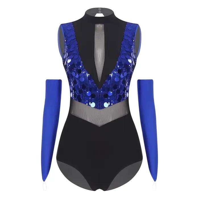 Justaucorps de danse à sequins pour femme, costume de performance pour gymnastique et patinage artis