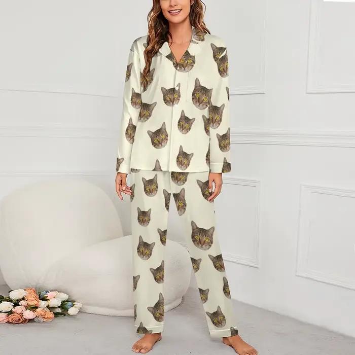 Pyjamas familiaux personnalisés, pyjamas pour dames, cadeau d'anniversaire, tête personnalisée pour 