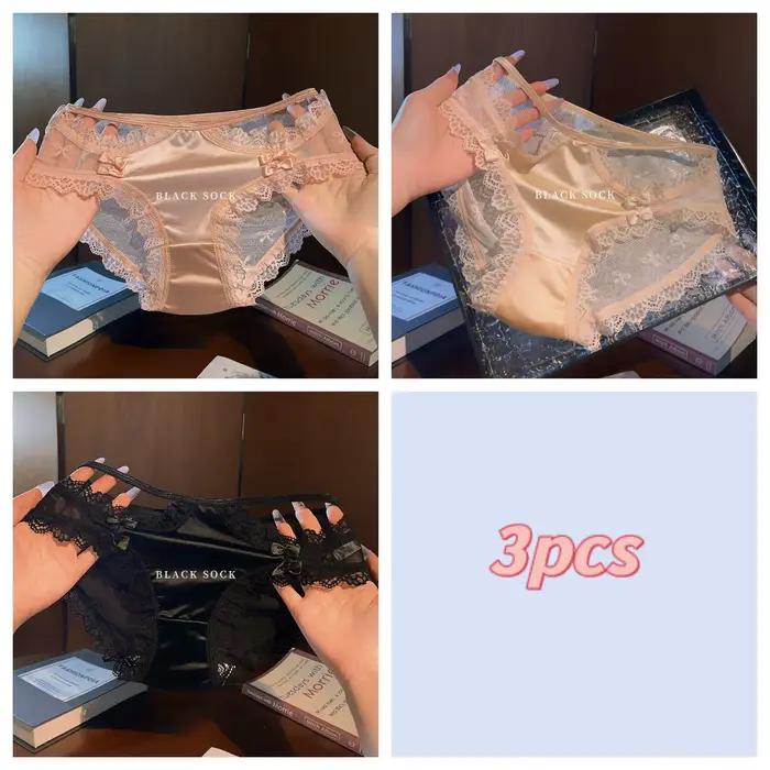 Culottes triangulaires de luxe françaises pour femmes - Modèle Lust avec nœud en dentelle semi-trans