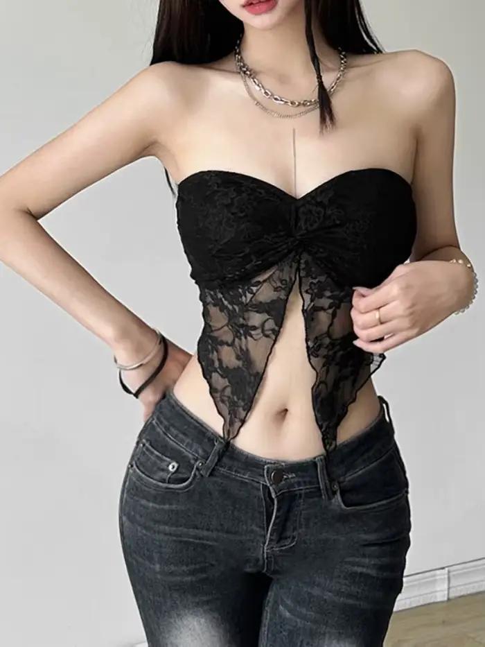 Haut Bandeau en dentelle couleur unie, soutien-gorge tubulaire pour femmes, Streetwear, Bralette san