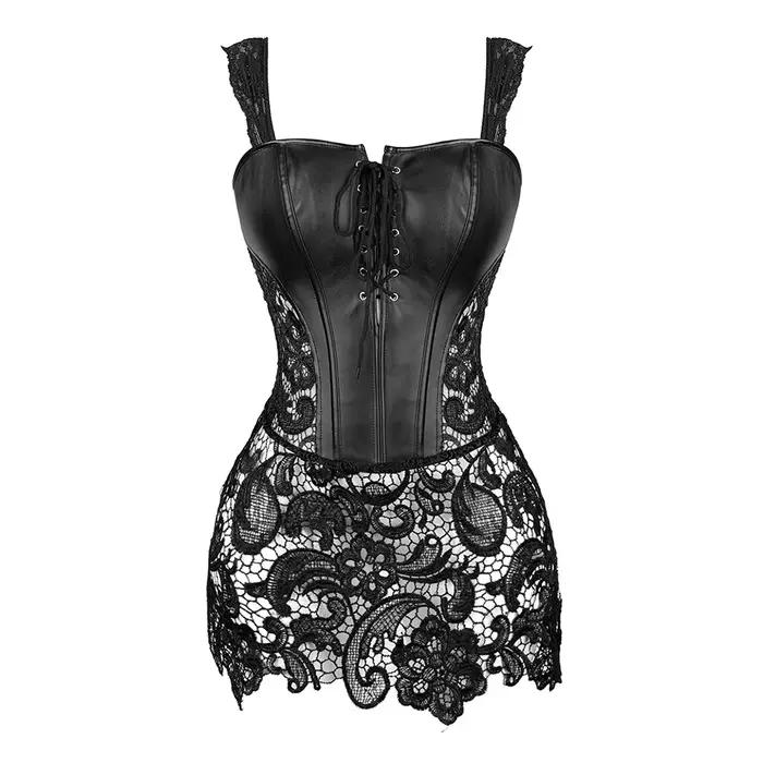 Corset Sexy en dentelle pour femmes, robe en Faux cuir, Punk, Bustier, Push Up, gothique, Lingerie é