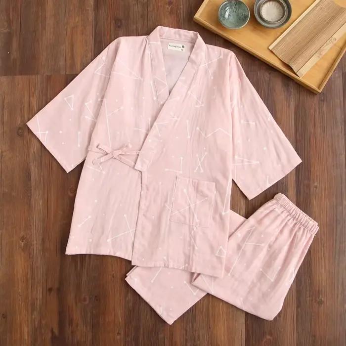 2025 nouveau style japonais kimono pyjamas ensemble amoureux pyjamas sept manches femme 100% coton g