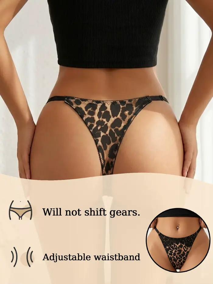 Culotte sexy léopard pour femme avec dentelle, string ajustable, lingerie féminine