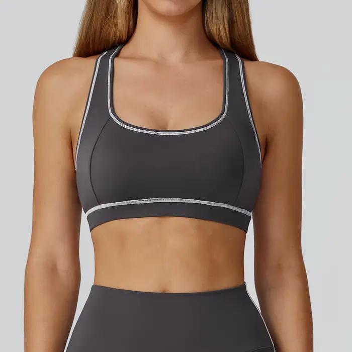 Soutien-gorge de sport brossé pour femme avec dos nageur, débardeur de yoga, vêtements de sport pour