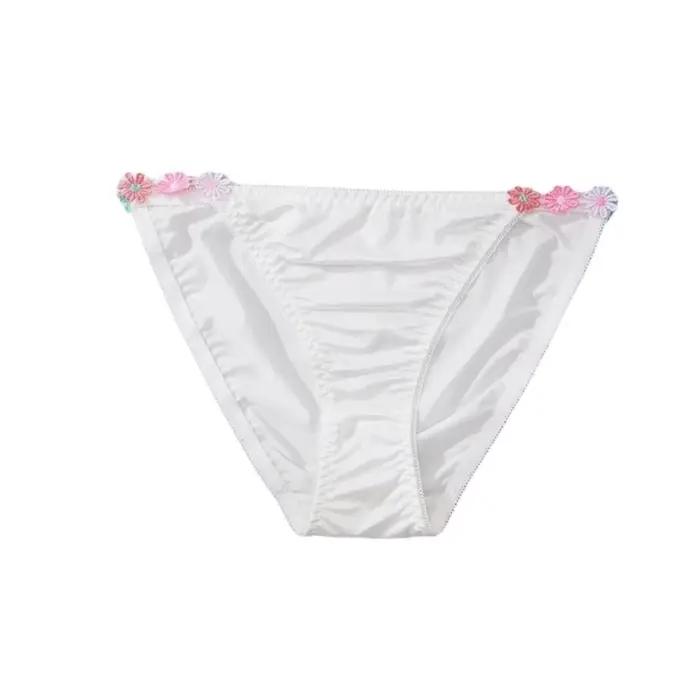 Culottes en satin de soie taille basse avec entrejambe en coton, motif floral, respirantes, pour fem