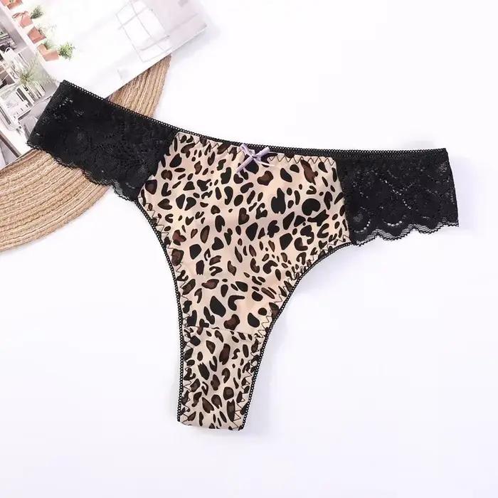 Culotte tanga en dentelle respirante imprimé léopard pour femmes, string ajouré sans Trace, sous-vêt