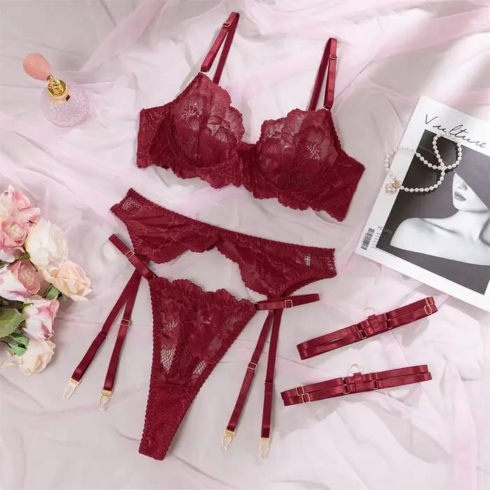Krasapt – ensemble de lingerie sexy en dentelle, 2 pièces, soutien-gorge et tanga transparents, sous