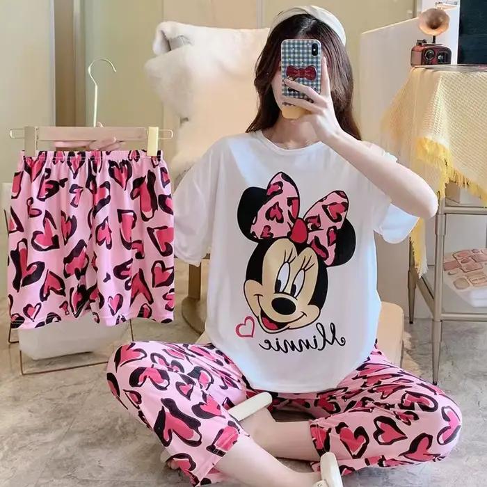 Nouveau pyjama trois pièces pour femmes, ensemble de vêtements de maison, doux, dessin animé, loisir