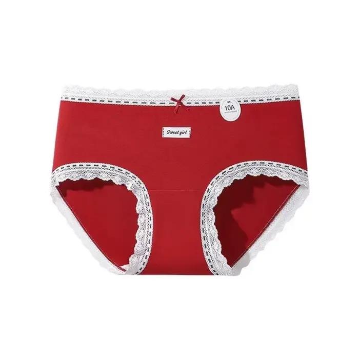 Culottes en dentelle à taille mi-haute pour femme, motif à carreaux, avec nœud en coton, confortable