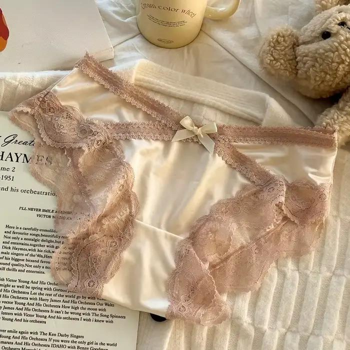 Culotte en dentelle française, entrejambe en pur coton, satinée, sexy, coupe triangle, taille basse,