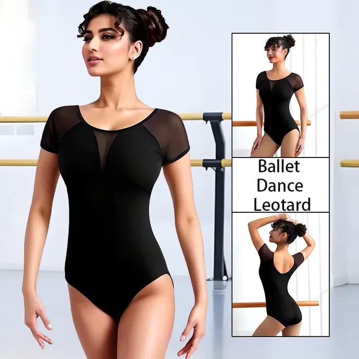 Justaucorps de danse et de gymnastique pour femme, col roulé, manches courtes ou longues, avec doubl