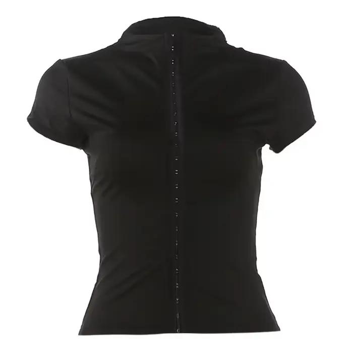 [You're My Secret] Crop top sexy ajouré pour femme, style Y2K, noir, coupe slim, manches courtes, st