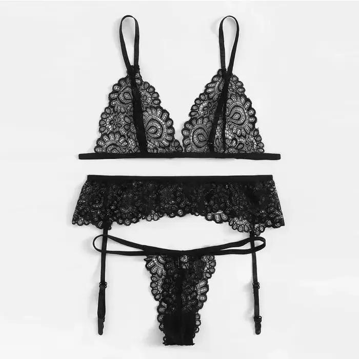 Lingerie Sexy pour femmes, ensemble érotique en dentelle complète, soutiens-gorge transparents sans 