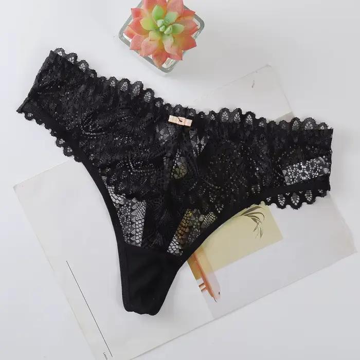 Ensemble de Lingerie en dentelle pour femmes, 2 pièces, chemise de nuit semi-transparente, col en v,