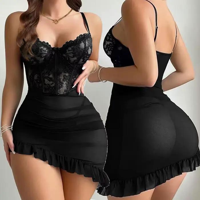 Ensemble soutien-gorge et string en dentelle transparente avec armatures push-up, lingerie féminine 