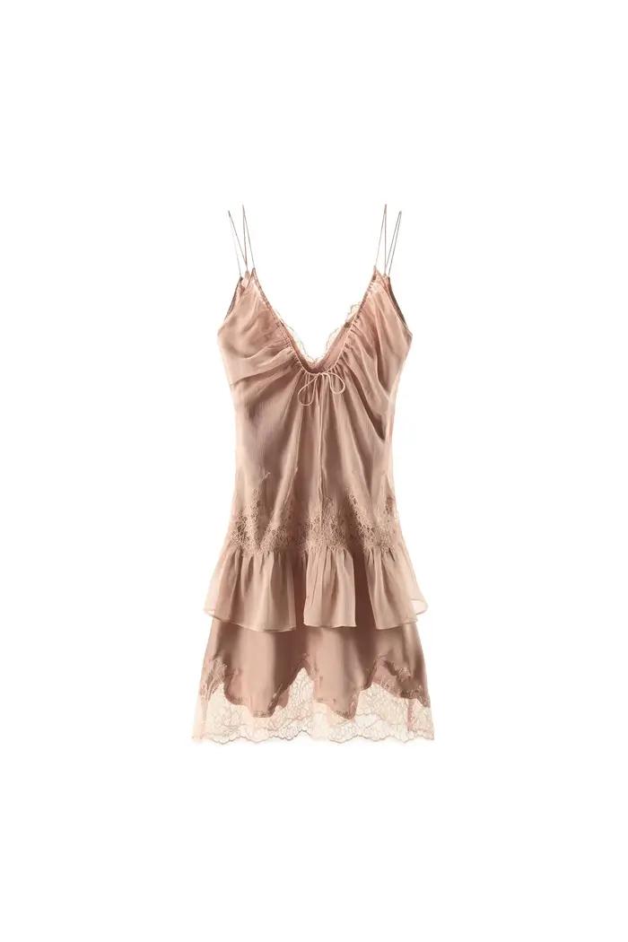 Ensemble de lingerie en dentelle douce et luxueuse doublée de satin pour femmes, mini-robe en maille