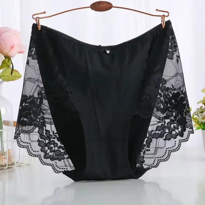 Culotte en dentelle grande taille pour femmes, sous-vêtements féminins Sexy, soie transparente, Ling