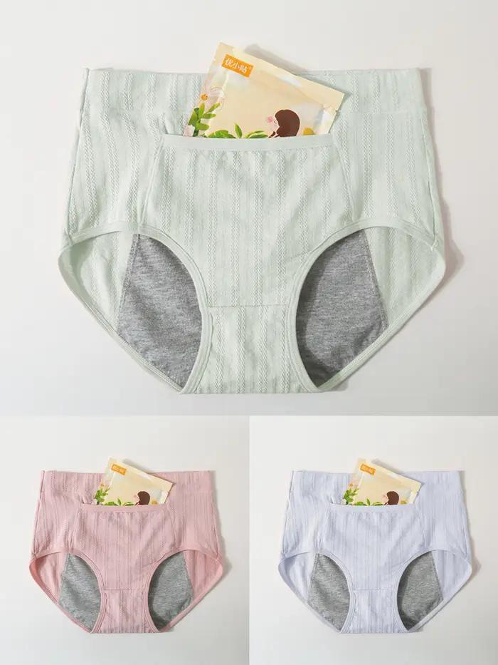 Lot de 3 culottes menstruelles anti-fuites pour femmes, sous-vêtements sexy à taille haute, réutilis