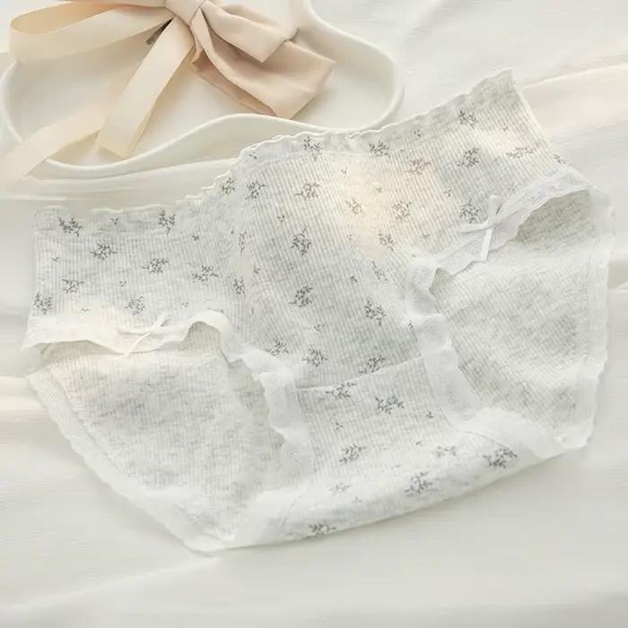 Doux fleur imprimé taille moyenne confortable fille culottes femmes slips mode nœud papillon caleçon