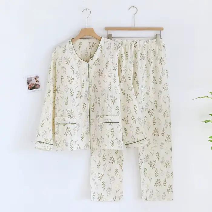 Pyjama d'été 2026 coton pour femmes, imprimé floral, pour la maison, vêtements de nuit, printemps et