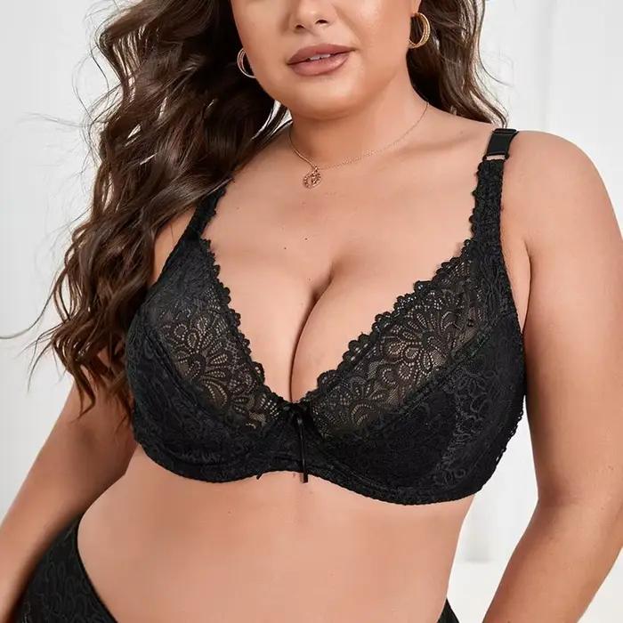 BEAUWEAR-Soutien-gorge en dentelle florale unie pour femme, soutien-gorge grande taille avec fil san