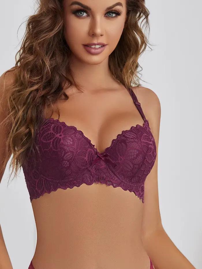 Soutien-gorge en dentelle pour femmes, grande tasse, sous-vêtements Sexy à armatures florales, Push 