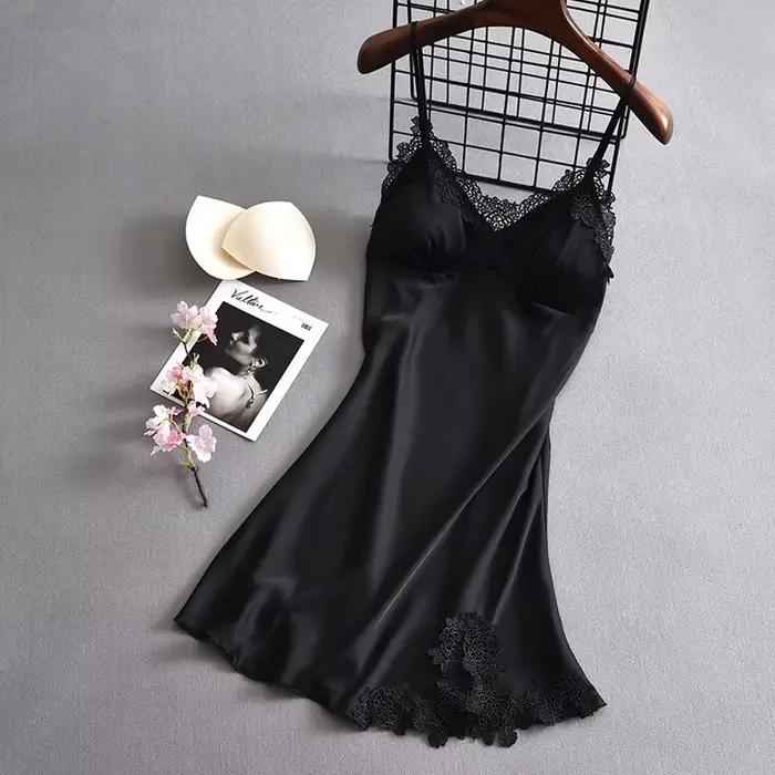 Vêtements de nuit Sexy en dentelle et soie glacée pour femmes, vêtements de maison fins, confortable