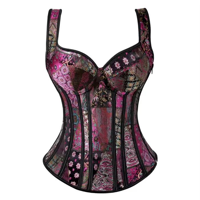 Corset Jacquard à lacets pour femme, serre-taille, lingerie vintage, corset Renaissance avec bretell