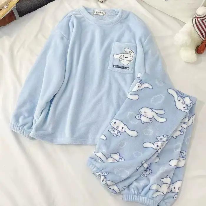 Pyjama d'hiver en flanelle Cinnamoroll, Kuromi, My Melody, style anime kawaii, en velours corail, ch