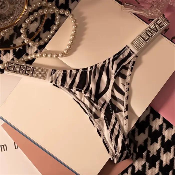 Vin rouge/léopard Sexy brillant strass string femmes sous-vêtements sans couture Sexy sport dames gr