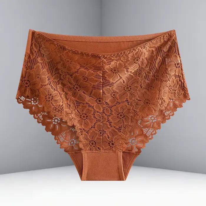 FINETOO Culotte Femme Luxe Broderie Florale Sexy Taille Haute Respirante Dentelle Patchwork Lingerie