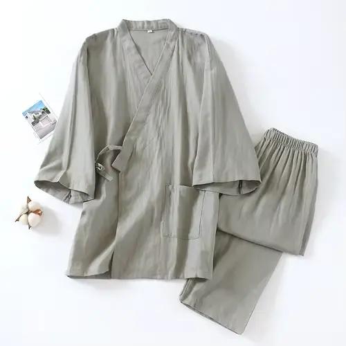 Kimono japonais en coton pour homme, pyjama masculin, vêtements de maison traditionnels à lacets, Ha