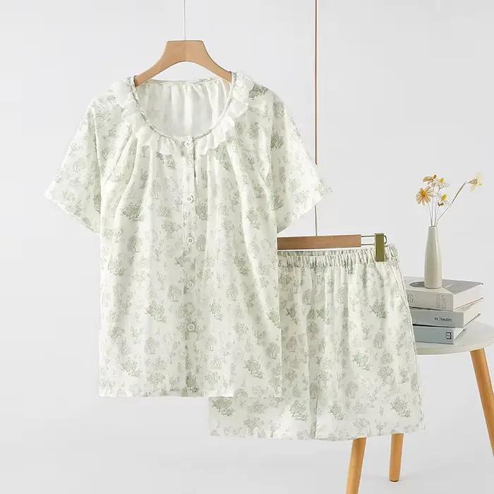 Pyjama femme 100% coton automne printemps manches longues pyjama doux ensemble pyjama femme maison e