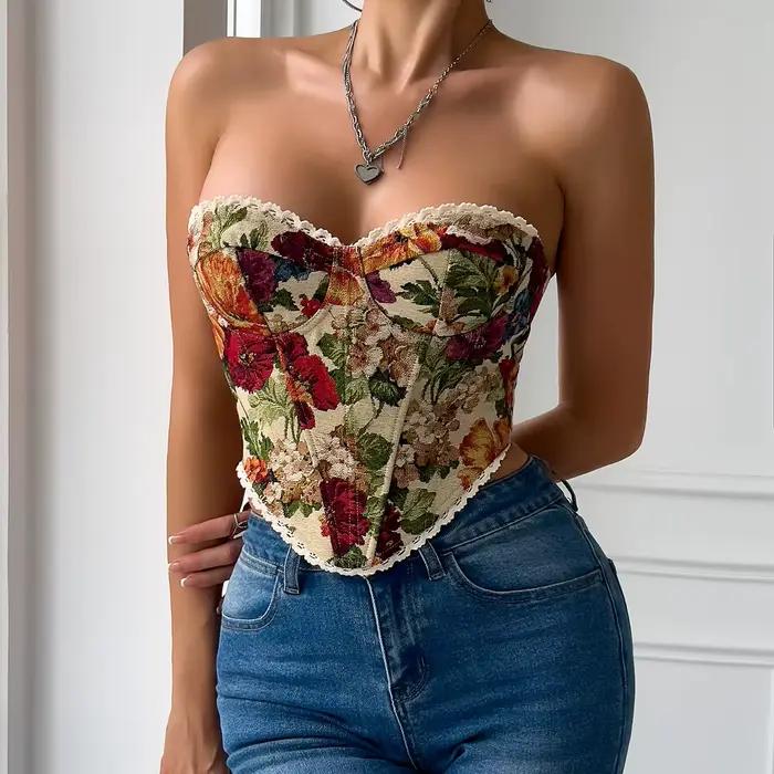 Corset imprimé de fleurs multicolores pour femmes, Streetwear, Style rétro, enveloppe de poitrine, à