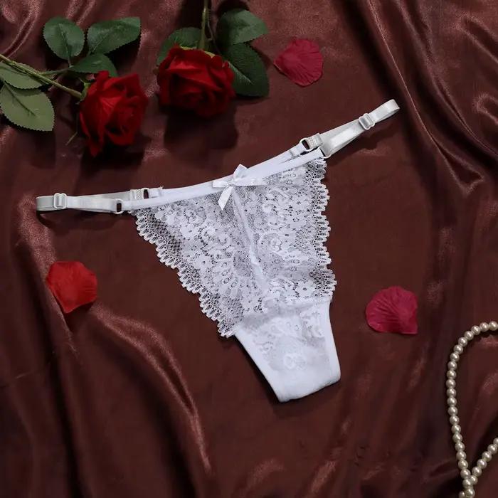 String pour femme ajustable, sexy, ajouré, motif floral en dentelle, avec nœud papillon, taille bass