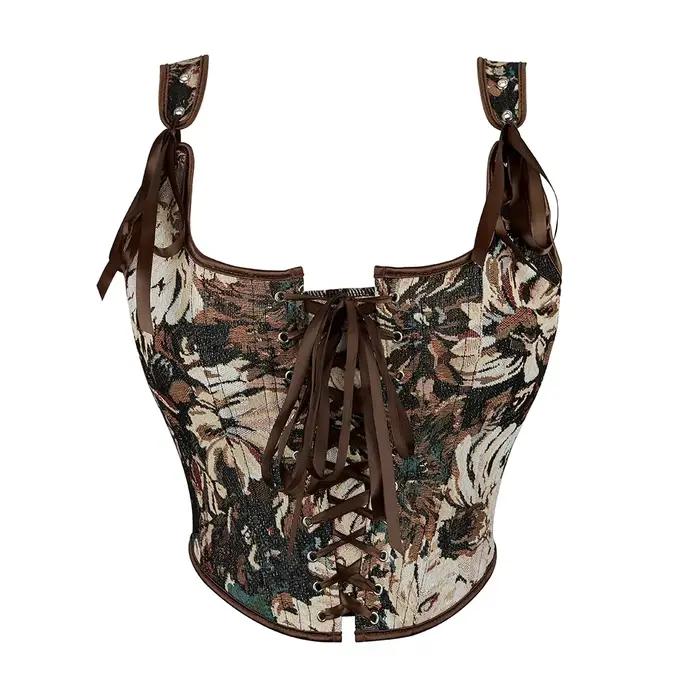 Femmes Vintage hauts Corset Sexy Floral Bustier haut court débardeur à lacets Camisole pour sortir t